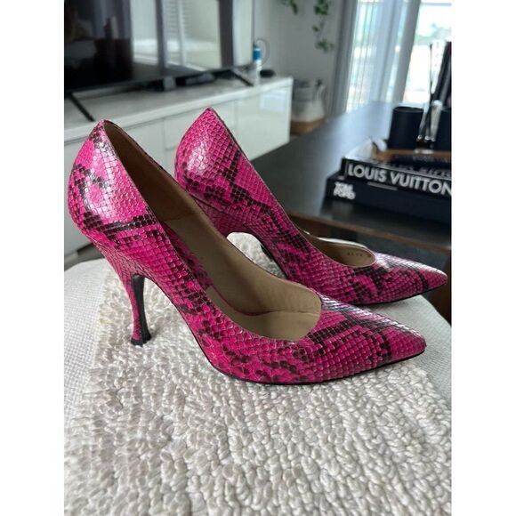 MICHAEL KORS Pink Python Leather Heels In Size 38 - Picture 1 of 9